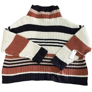By Together Chunky Knit Cowl Neck Striped Sweater Womens Size M/L Oversized NWT